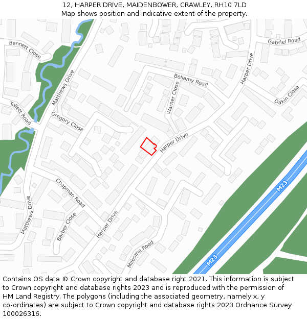 12, HARPER DRIVE, MAIDENBOWER, CRAWLEY, RH10 7LD: Location map and indicative extent of plot