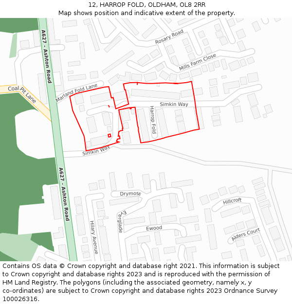 12, HARROP FOLD, OLDHAM, OL8 2RR: Location map and indicative extent of plot