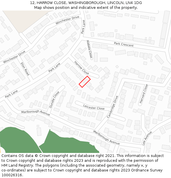 12, HARROW CLOSE, WASHINGBOROUGH, LINCOLN, LN4 1DG: Location map and indicative extent of plot