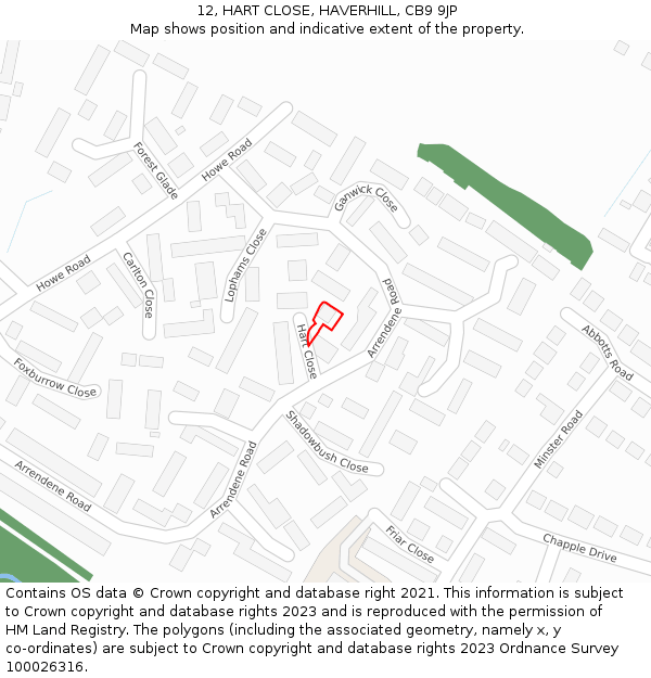 12, HART CLOSE, HAVERHILL, CB9 9JP: Location map and indicative extent of plot