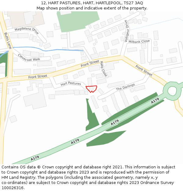 12, HART PASTURES, HART, HARTLEPOOL, TS27 3AQ: Location map and indicative extent of plot