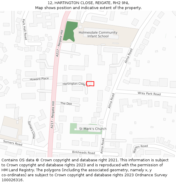 12, HARTINGTON CLOSE, REIGATE, RH2 9NL: Location map and indicative extent of plot