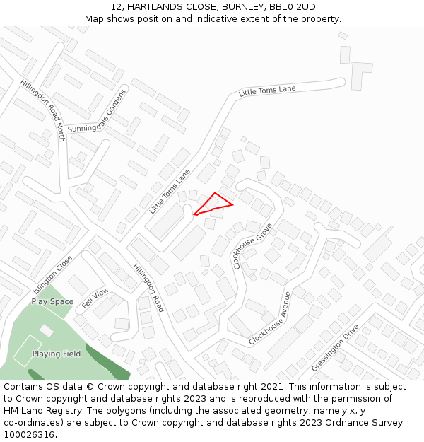 12, HARTLANDS CLOSE, BURNLEY, BB10 2UD: Location map and indicative extent of plot