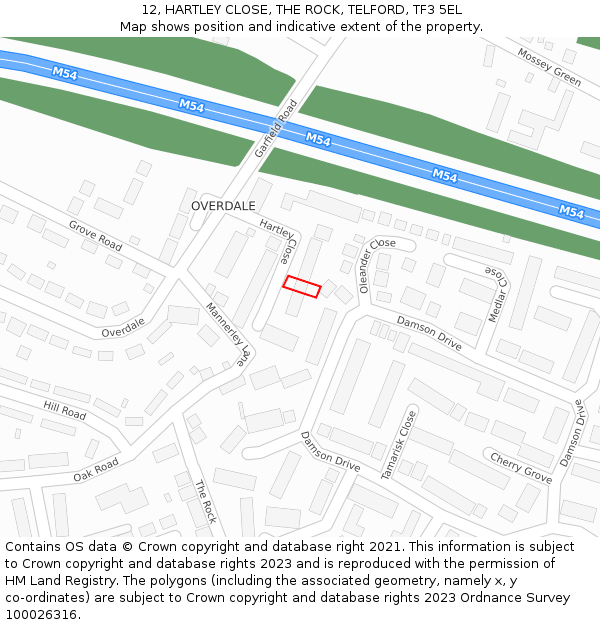 12, HARTLEY CLOSE, THE ROCK, TELFORD, TF3 5EL: Location map and indicative extent of plot