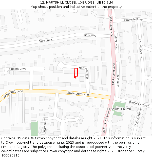 12, HARTSHILL CLOSE, UXBRIDGE, UB10 9LH: Location map and indicative extent of plot