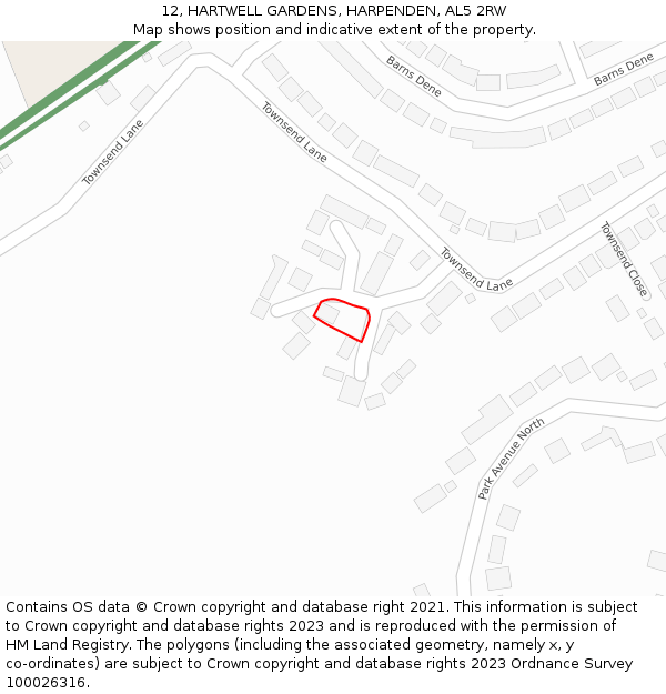 12, HARTWELL GARDENS, HARPENDEN, AL5 2RW: Location map and indicative extent of plot