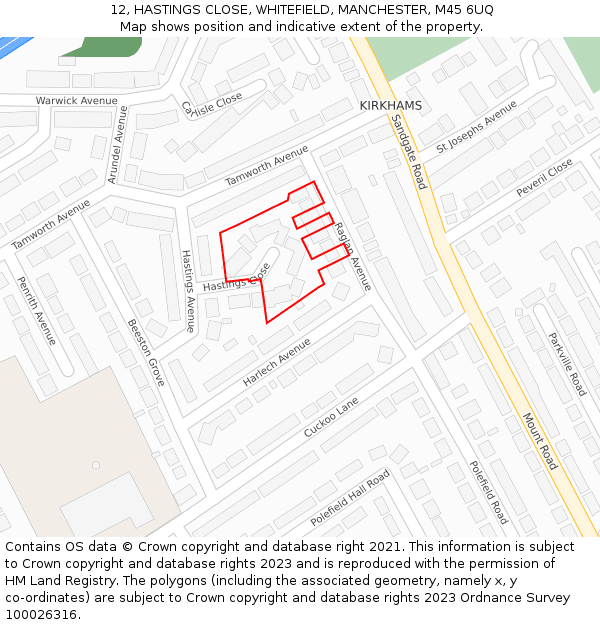 12, HASTINGS CLOSE, WHITEFIELD, MANCHESTER, M45 6UQ: Location map and indicative extent of plot