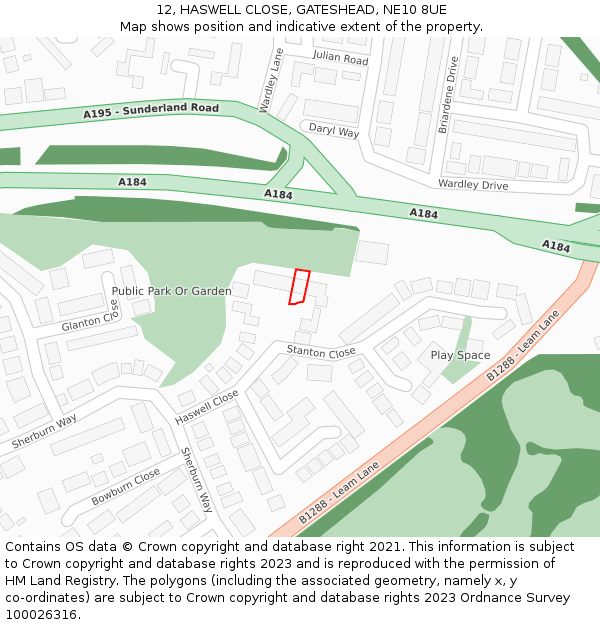 12, HASWELL CLOSE, GATESHEAD, NE10 8UE: Location map and indicative extent of plot