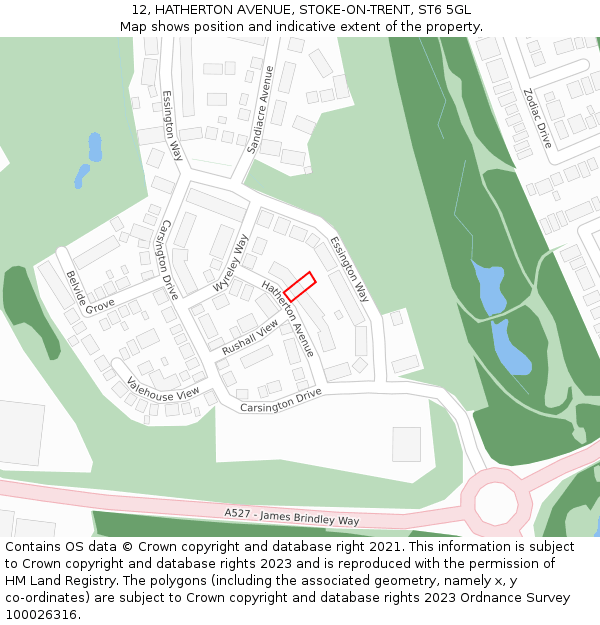 12, HATHERTON AVENUE, STOKE-ON-TRENT, ST6 5GL: Location map and indicative extent of plot