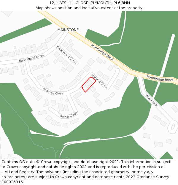 12, HATSHILL CLOSE, PLYMOUTH, PL6 8NN: Location map and indicative extent of plot