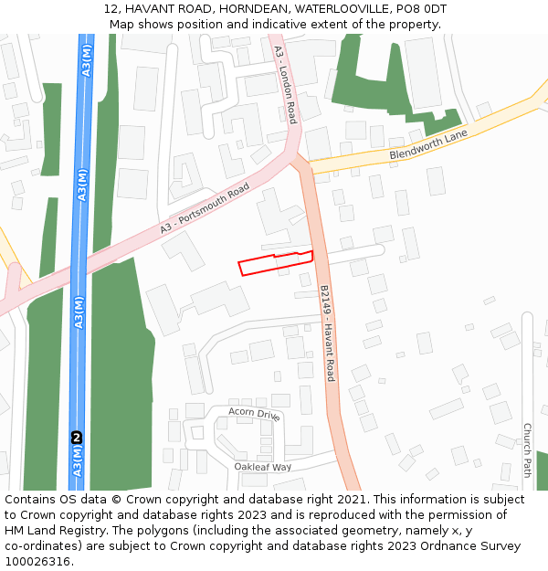 12, HAVANT ROAD, HORNDEAN, WATERLOOVILLE, PO8 0DT: Location map and indicative extent of plot