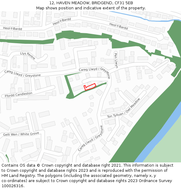 12, HAVEN MEADOW, BRIDGEND, CF31 5EB: Location map and indicative extent of plot