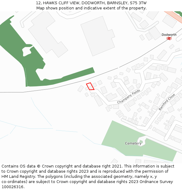12, HAWKS CLIFF VIEW, DODWORTH, BARNSLEY, S75 3TW: Location map and indicative extent of plot