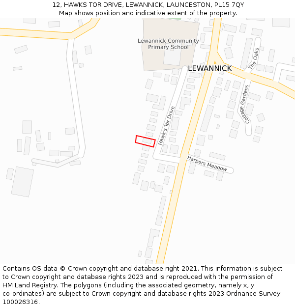 12, HAWKS TOR DRIVE, LEWANNICK, LAUNCESTON, PL15 7QY: Location map and indicative extent of plot