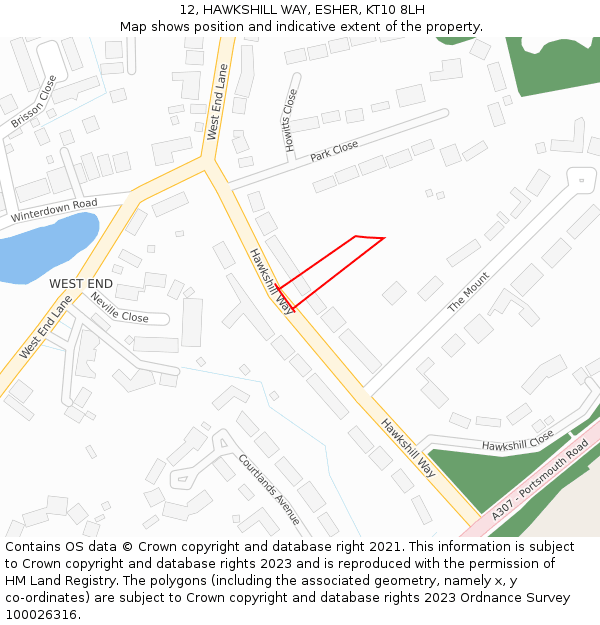 12, HAWKSHILL WAY, ESHER, KT10 8LH: Location map and indicative extent of plot