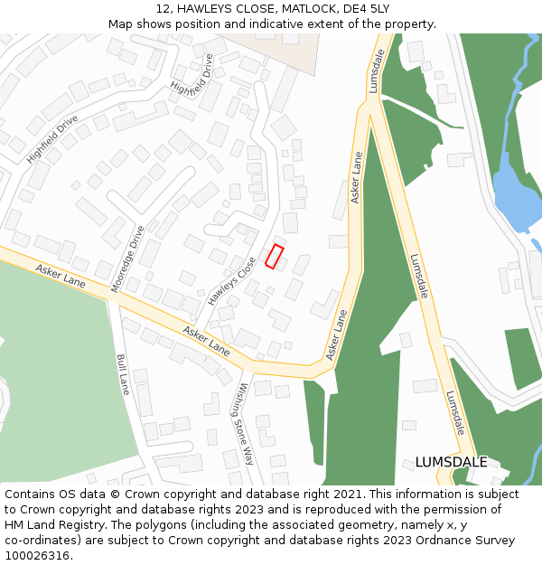 12, HAWLEYS CLOSE, MATLOCK, DE4 5LY: Location map and indicative extent of plot