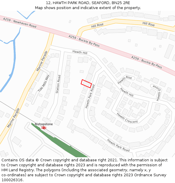 12, HAWTH PARK ROAD, SEAFORD, BN25 2RE: Location map and indicative extent of plot