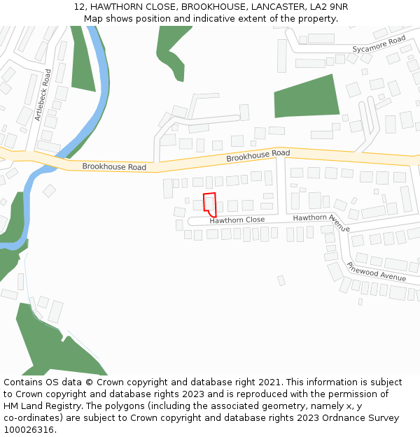 12, HAWTHORN CLOSE, BROOKHOUSE, LANCASTER, LA2 9NR: Location map and indicative extent of plot