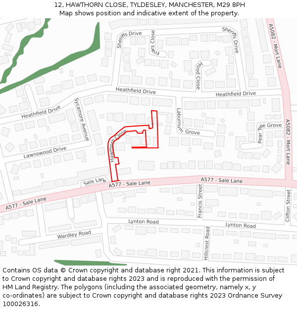12, HAWTHORN CLOSE, TYLDESLEY, MANCHESTER, M29 8PH: Location map and indicative extent of plot
