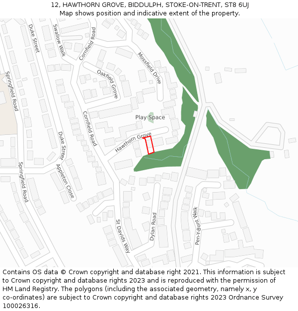 12, HAWTHORN GROVE, BIDDULPH, STOKE-ON-TRENT, ST8 6UJ: Location map and indicative extent of plot