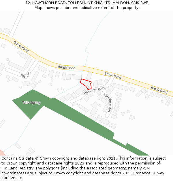 12, HAWTHORN ROAD, TOLLESHUNT KNIGHTS, MALDON, CM9 8WB: Location map and indicative extent of plot