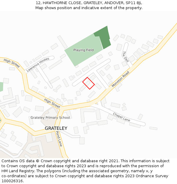 12, HAWTHORNE CLOSE, GRATELEY, ANDOVER, SP11 8JL: Location map and indicative extent of plot