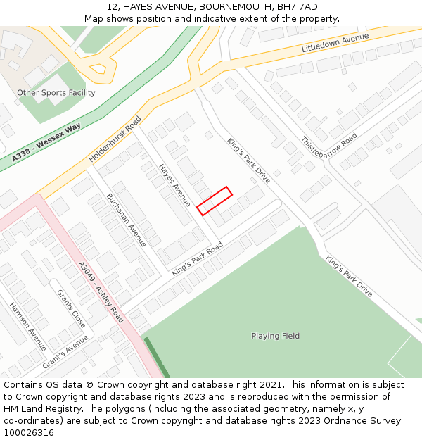 12, HAYES AVENUE, BOURNEMOUTH, BH7 7AD: Location map and indicative extent of plot