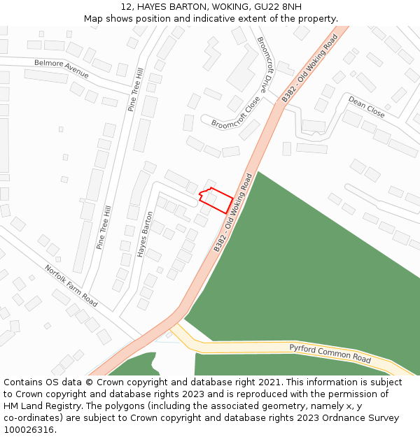 12, HAYES BARTON, WOKING, GU22 8NH: Location map and indicative extent of plot