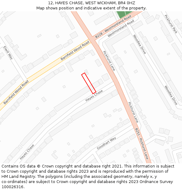 12, HAYES CHASE, WEST WICKHAM, BR4 0HZ: Location map and indicative extent of plot