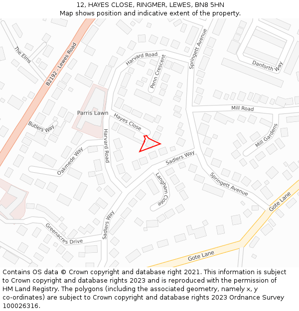 12, HAYES CLOSE, RINGMER, LEWES, BN8 5HN: Location map and indicative extent of plot