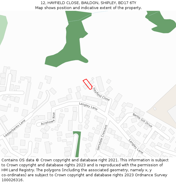 12, HAYFIELD CLOSE, BAILDON, SHIPLEY, BD17 6TY: Location map and indicative extent of plot