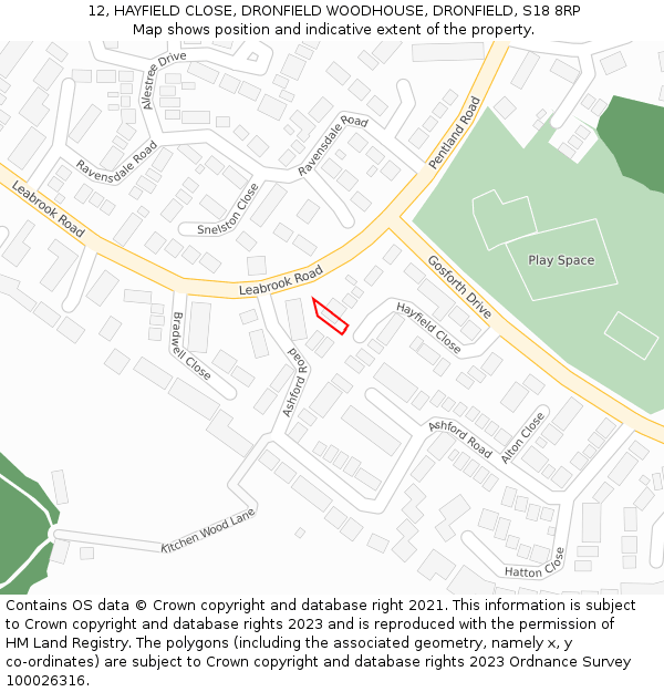 12, HAYFIELD CLOSE, DRONFIELD WOODHOUSE, DRONFIELD, S18 8RP: Location map and indicative extent of plot