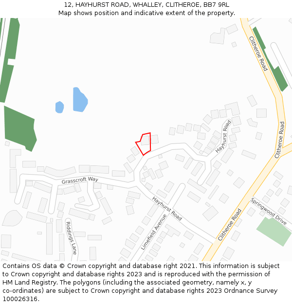 12, HAYHURST ROAD, WHALLEY, CLITHEROE, BB7 9RL: Location map and indicative extent of plot