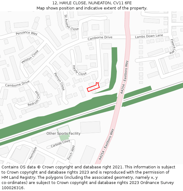 12, HAYLE CLOSE, NUNEATON, CV11 6FE: Location map and indicative extent of plot