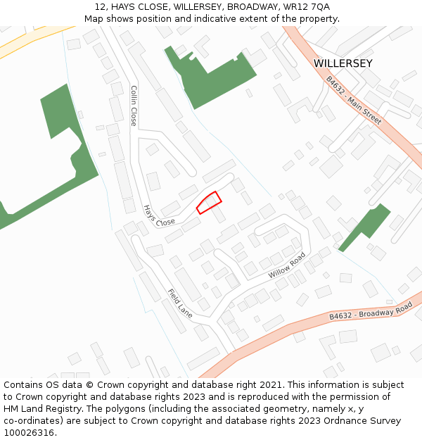 12, HAYS CLOSE, WILLERSEY, BROADWAY, WR12 7QA: Location map and indicative extent of plot