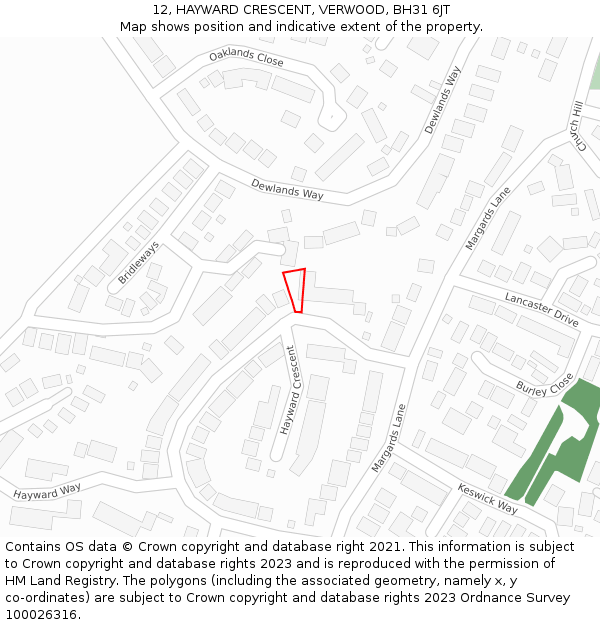 12, HAYWARD CRESCENT, VERWOOD, BH31 6JT: Location map and indicative extent of plot