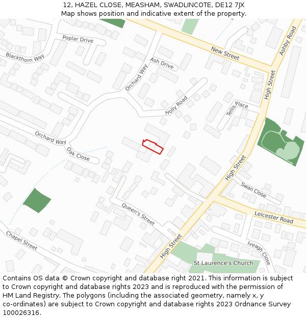 12, HAZEL CLOSE, MEASHAM, SWADLINCOTE, DE12 7JX: Location map and indicative extent of plot