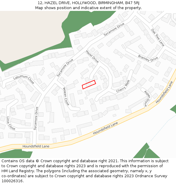 12, HAZEL DRIVE, HOLLYWOOD, BIRMINGHAM, B47 5RJ: Location map and indicative extent of plot