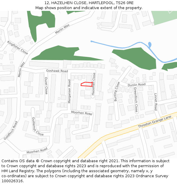 12, HAZELHEN CLOSE, HARTLEPOOL, TS26 0RE: Location map and indicative extent of plot