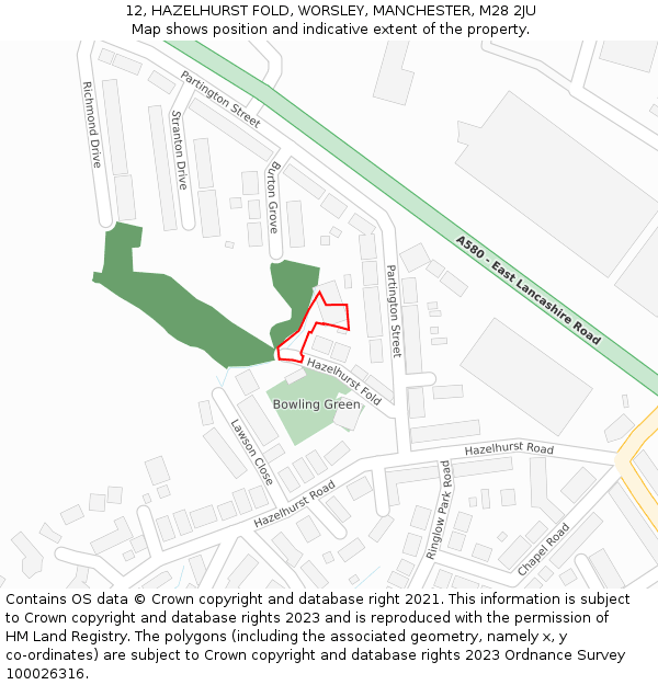12, HAZELHURST FOLD, WORSLEY, MANCHESTER, M28 2JU: Location map and indicative extent of plot