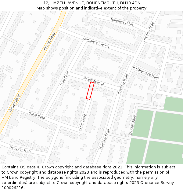 12, HAZELL AVENUE, BOURNEMOUTH, BH10 4DN: Location map and indicative extent of plot