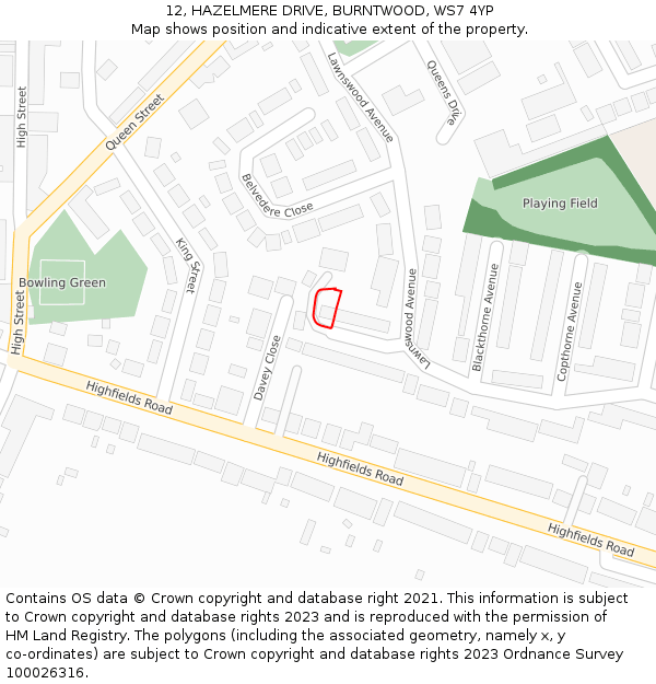 12, HAZELMERE DRIVE, BURNTWOOD, WS7 4YP: Location map and indicative extent of plot