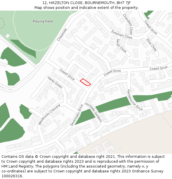 12, HAZELTON CLOSE, BOURNEMOUTH, BH7 7JF: Location map and indicative extent of plot