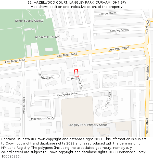 12, HAZELWOOD COURT, LANGLEY PARK, DURHAM, DH7 9FY: Location map and indicative extent of plot