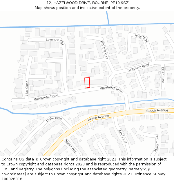 12, HAZELWOOD DRIVE, BOURNE, PE10 9SZ: Location map and indicative extent of plot