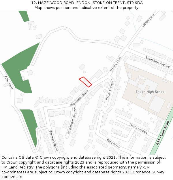 12, HAZELWOOD ROAD, ENDON, STOKE-ON-TRENT, ST9 9DA: Location map and indicative extent of plot