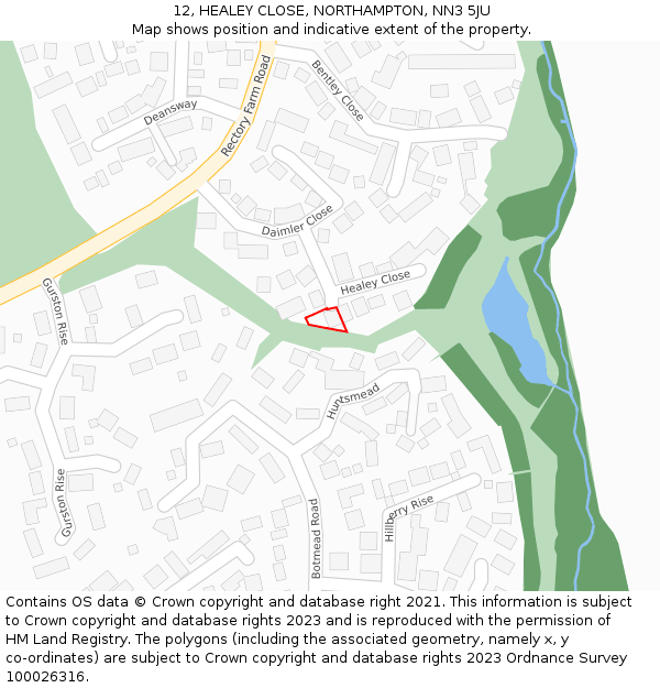 12, HEALEY CLOSE, NORTHAMPTON, NN3 5JU: Location map and indicative extent of plot