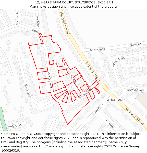 12, HEAPS FARM COURT, STALYBRIDGE, SK15 2RN: Location map and indicative extent of plot