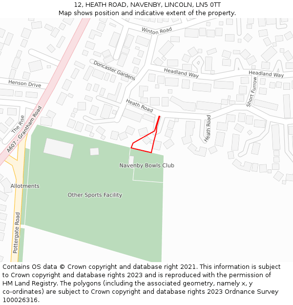 12, HEATH ROAD, NAVENBY, LINCOLN, LN5 0TT: Location map and indicative extent of plot