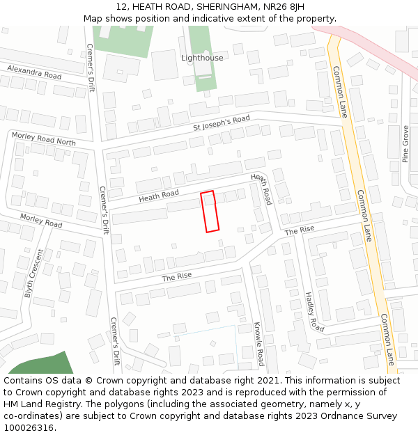 12, HEATH ROAD, SHERINGHAM, NR26 8JH: Location map and indicative extent of plot